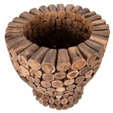 71634 ΤΡΑΠΕΖΙ BAR ΣΤΡΟΓΓΥΛΟ LEEROY HM9806 KOMMATIA ΞΥΛΟΥ TEAK Φ92x104Υ εκ.